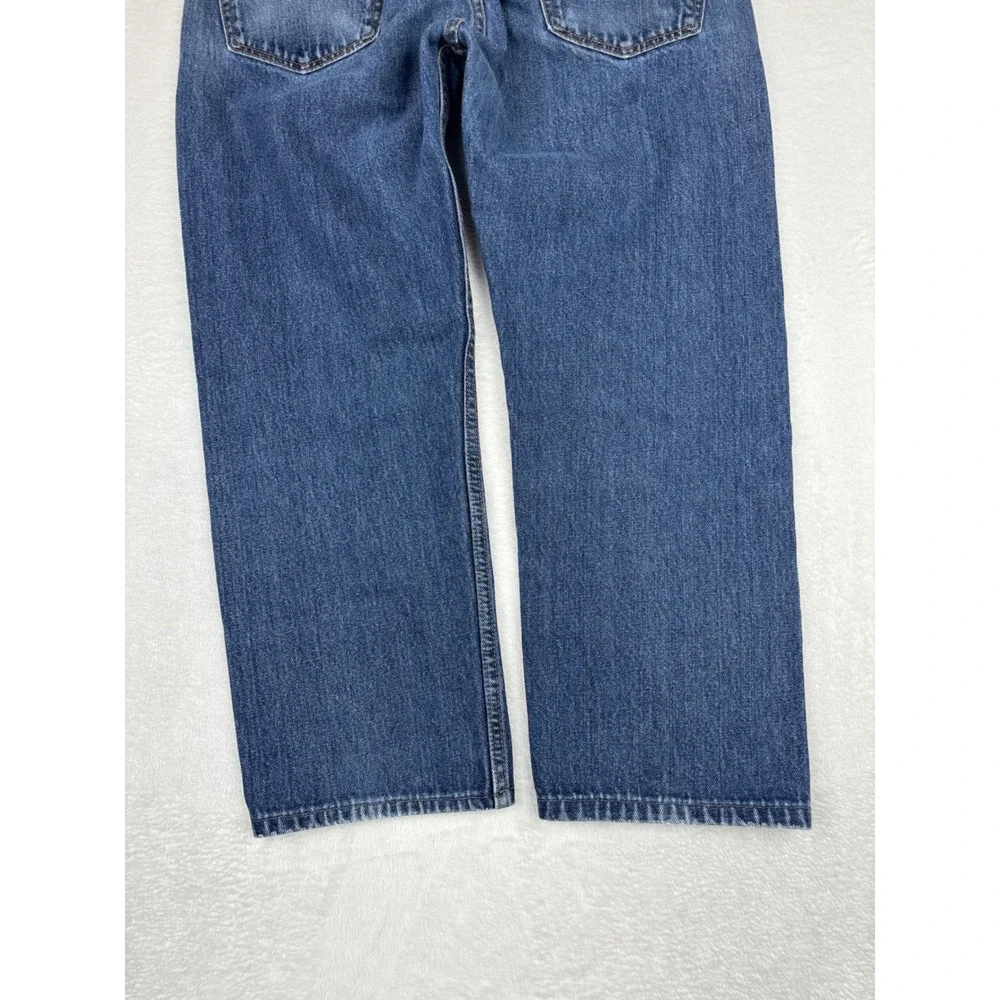 Levis 505 Mens 34x29 Jeans Medium Blue Grungy Wash Denim Nice High Low Fades